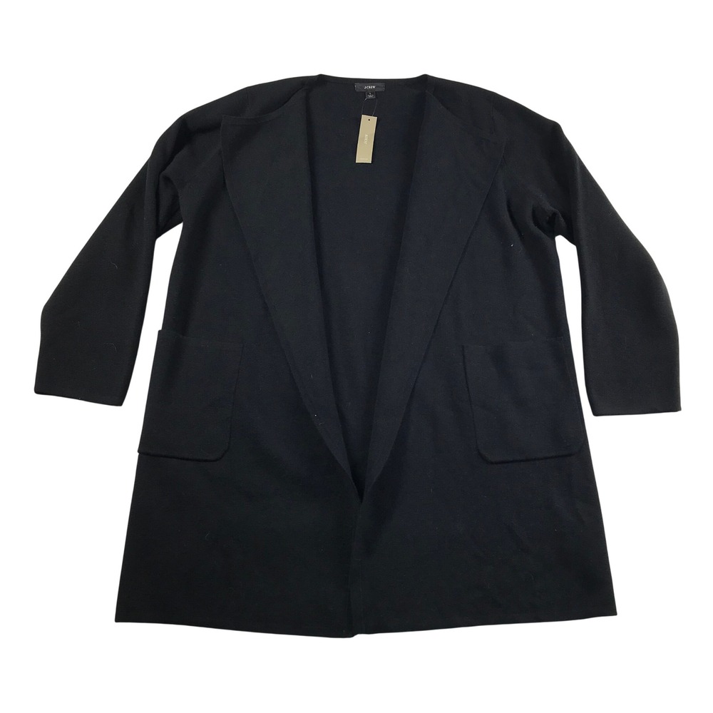 J.Crew Womens Black Merino Wool Blend Open Front Sweater Blazer Jacket J6339 L